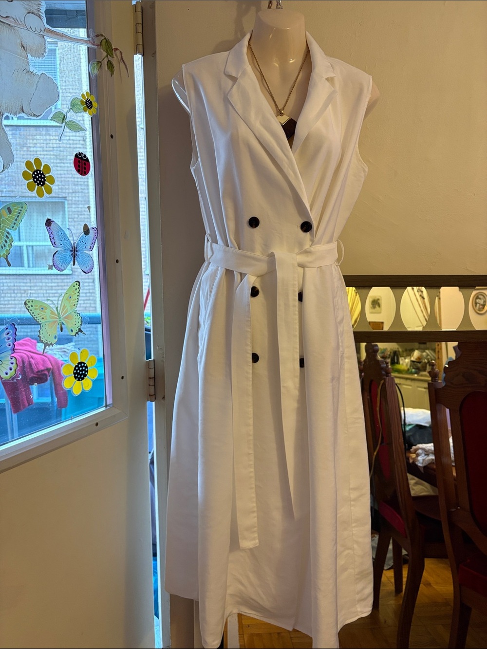 Mango Sleeveless White Double-Breasted Maxi Dress with Belt. Viscose